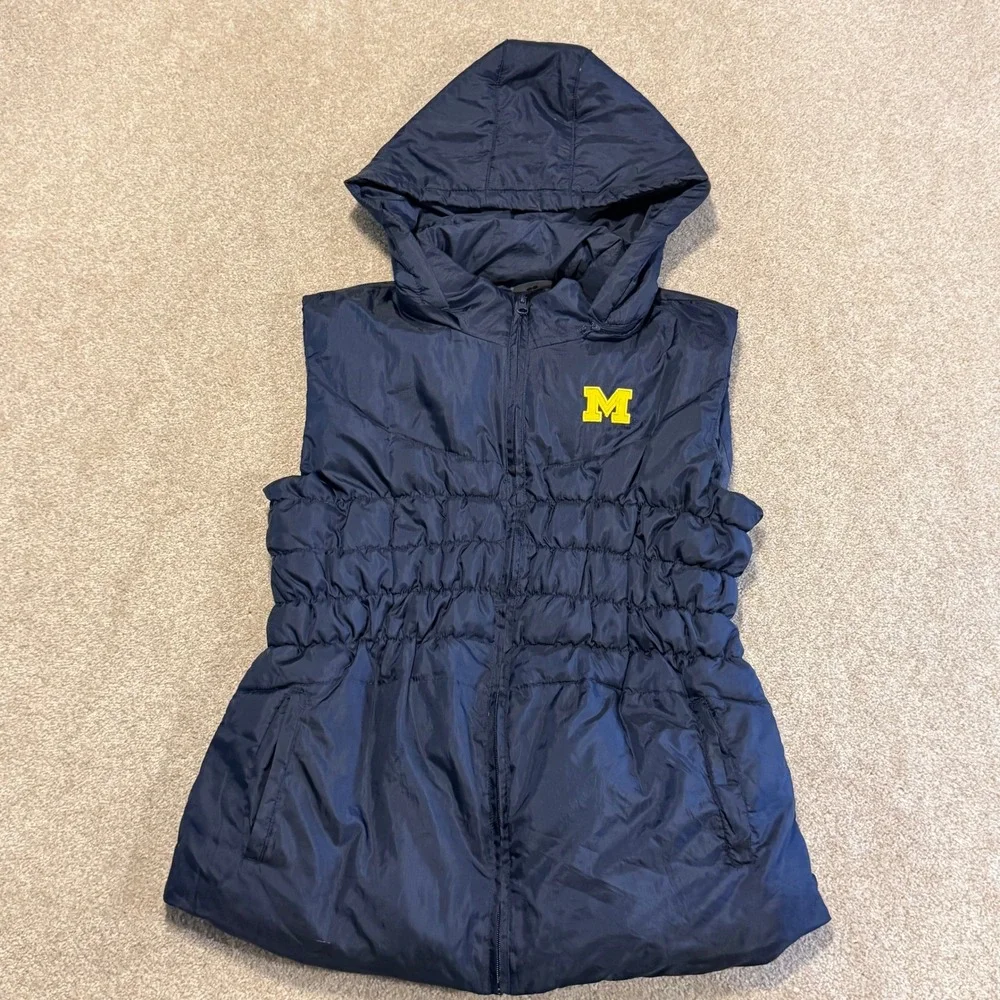 Michigan Wolverines Puffer Vest Women XL Navy Hooded Zip Up Colosseum